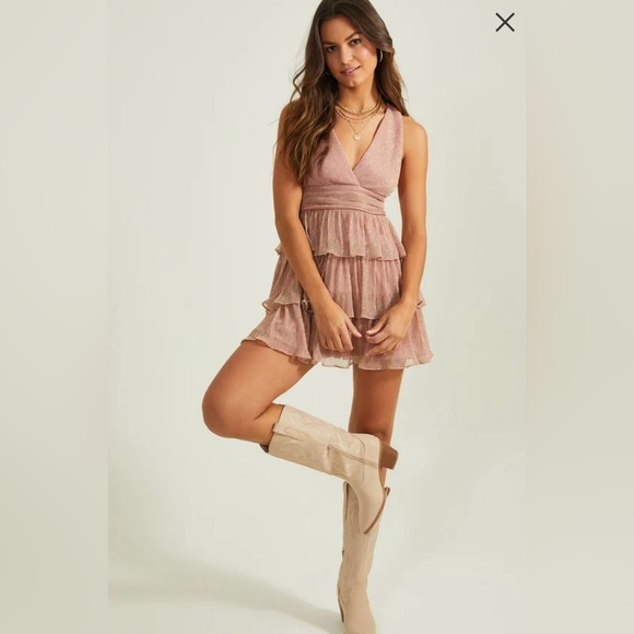 Altar'd State Dresses & Skirts - Altar’d State Wilma Metallic Mini Dress Rose Gold Small NWT